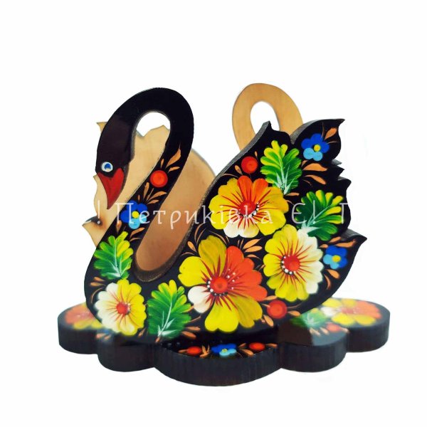 Підставка для серветок Петриківський розпис "Лебідь" дерево