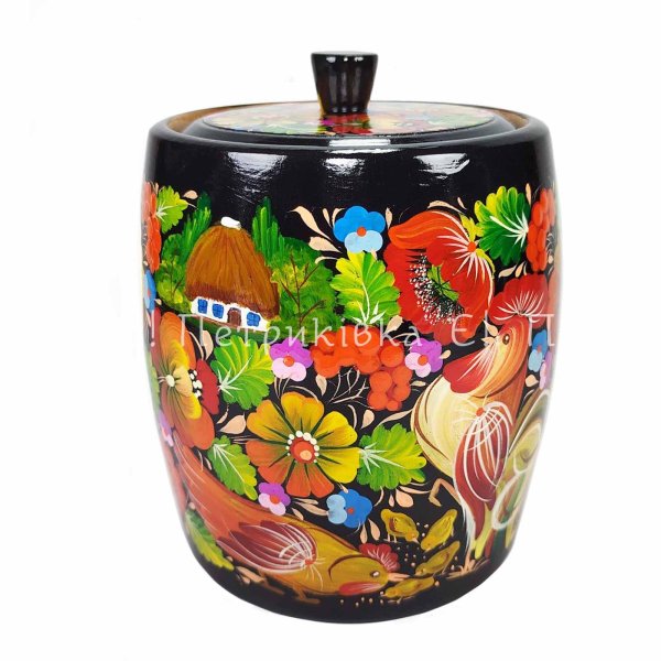 Цукерниця  велика (ємність для сипучих) з Петриківським розписом, бочечка