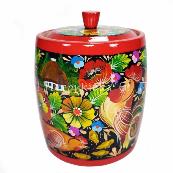 Сахарница большая (ёмкость для сыпучих) с Петриковской росписью "Семейная"