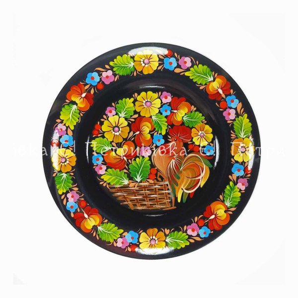 Тарілка з Петриківським розписом 20 см "Казковий півник у квіточках"