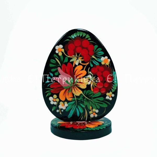 Яйцо (8х6 см) (писанка) с Петриковской росписью плоское на подставке 
