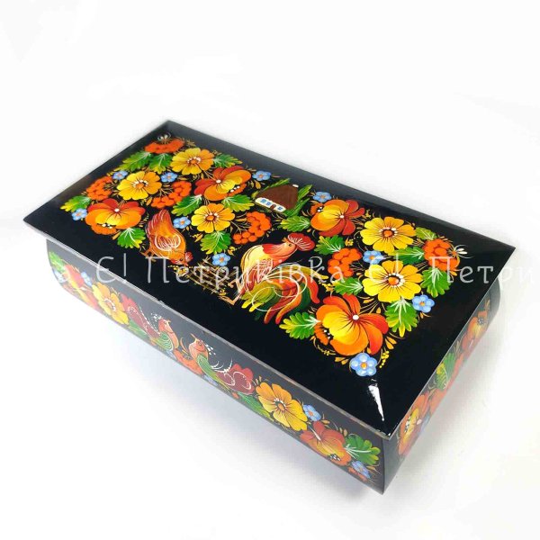 Скринька прямокутна (25х12 см) розписана "Петриківка"