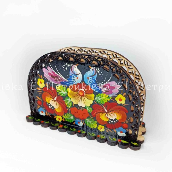 Подставка для салфеток с Петриковской росписью "С птицами" фанера