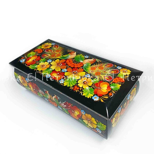 Шкатулка прямоугольная (25х12x9 см) расписная "С Жар-птицами"