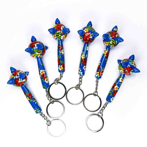 Брелок петриківський розпис "Булава з бігунком та калиною" синя