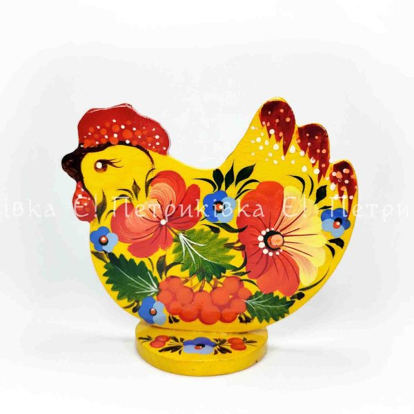 Квочечка на підставці з Петриківським розписом жовта (10х8,5 см)