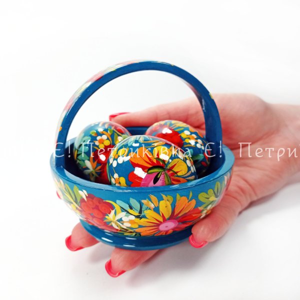 Корзинка (9х8 см) с тремя писанками (Пасхальная) бирюзовая
