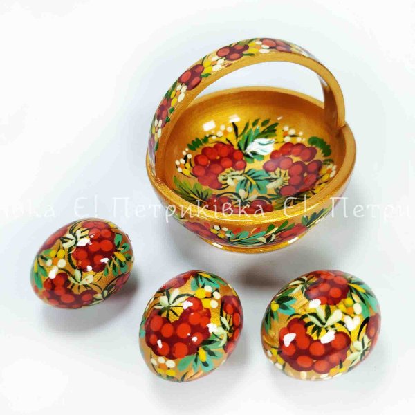 Кошик (9х8 см) з трьома писанками (Великодній) золотий