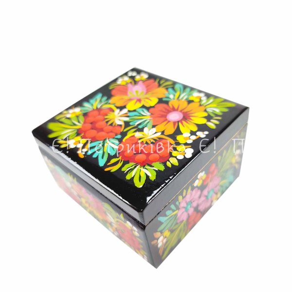 Скринька квадратна (8х8 см) з Петриківським розписом "Маленький букет"