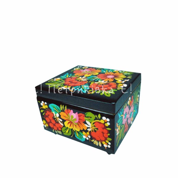 Скринька квадратна (8х8 см) з Петриківським розписом "Маленький букет"