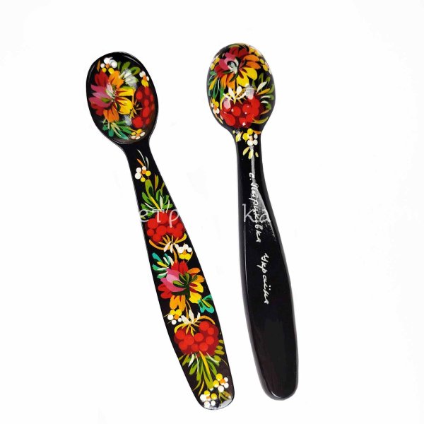 Ложка мала (довжина 17 см) з Петриківським розписом "Калина з квіткою"