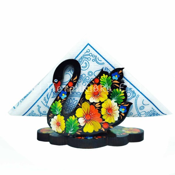 Підставка для серветок Петриківський розпис "Лебідь" дерево