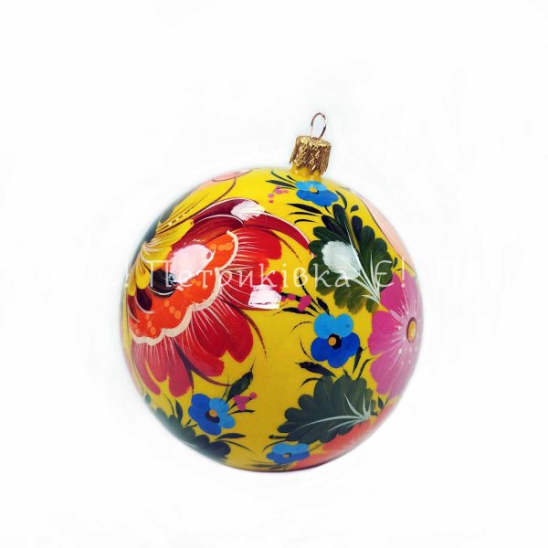 Ялинкова куля 10 см з Петриківським розписом "Казкові птахи"