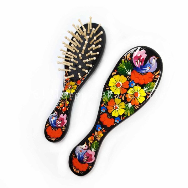 Расчёска массажная с Петриковской росписью малая "Птица"