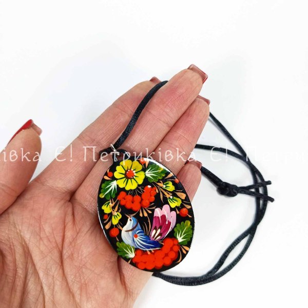 Кулон круглый Петриковская роспись "Птичка" двусторонний 