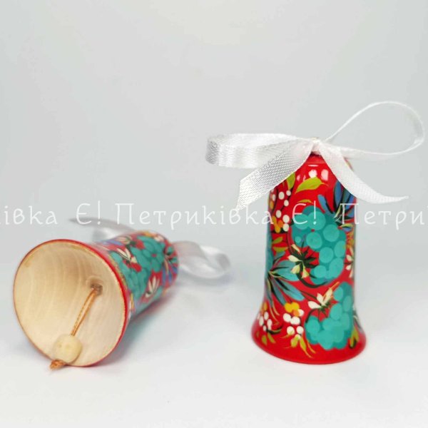 Колокольчик с Петриковской росписью по красному