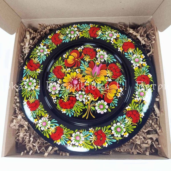 Тарелка с Петриковской росписью 25 см "Весенние цветы"
