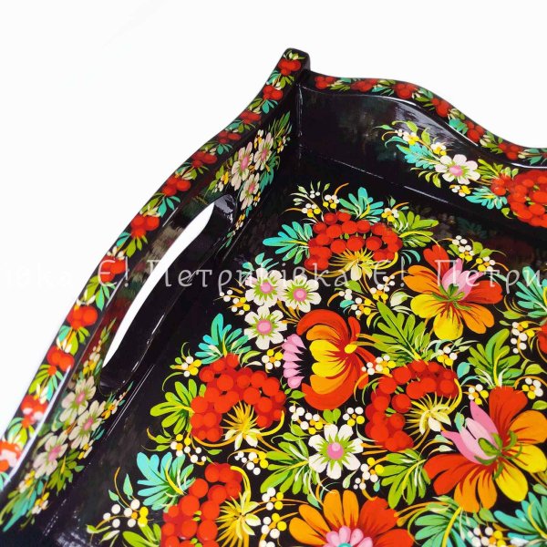 Піднос (таця) з Петриківським розписом "Букет Петриківки" діаметр 50.5 см