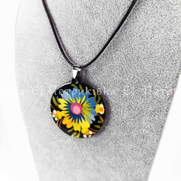 Кулон круглый с Петриковской росписью "Украинский цветок" новая фурнитура