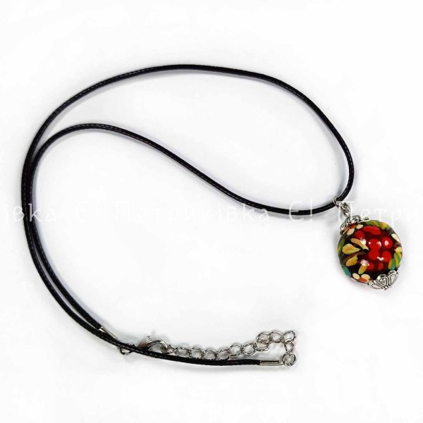 Кулон з дерева Петриківський розпис "Класична калина" нова фурнітура