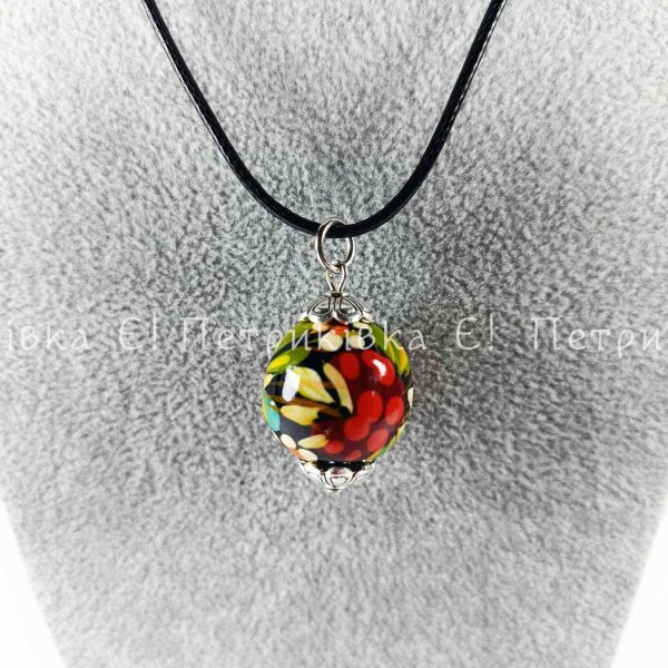 Кулон з дерева Петриківський розпис "Класична калина" нова фурнітура