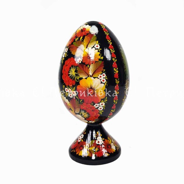 Egg with Petrikovsky painting on a leg "Firebird" 12 cm