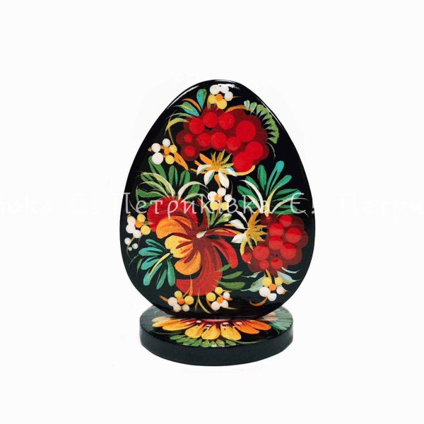 Яйцо (8х6 см) (писанка) с Петриковской росписью плоское на подставке 