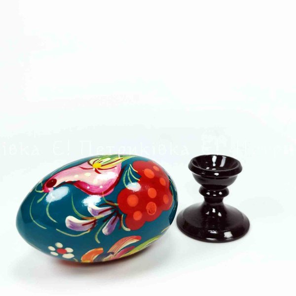 Яйце з Петриківським розписом  на підставці "Жар-Птиця та півник"