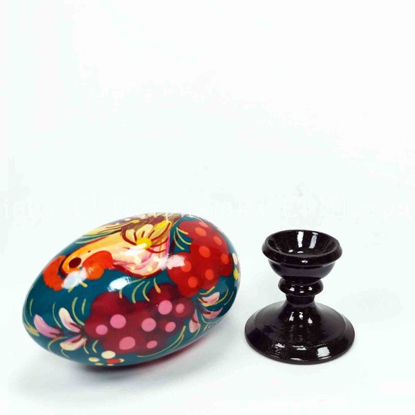 Яйце з Петриківським розписом  на підставці "Жар-Птиця та півник"