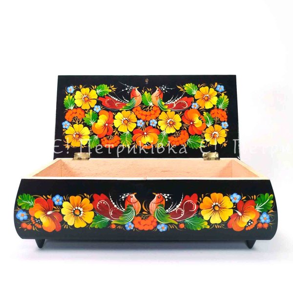 Скринька прямокутна (25х12 см) розписана "Петриківка"