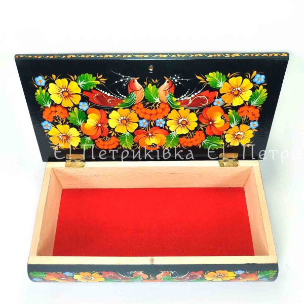 Скринька прямокутна (25х12 см) розписана "Петриківка"