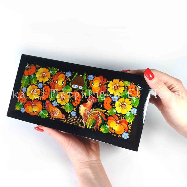 Скринька прямокутна (25х12 см) розписана "Петриківка"