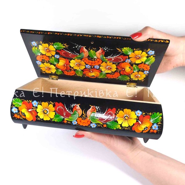 Скринька прямокутна (25х12 см) розписана "Петриківка"