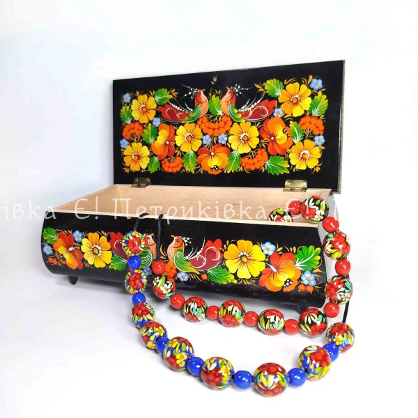 Скринька прямокутна (25х12 см) розписана "Петриківка"