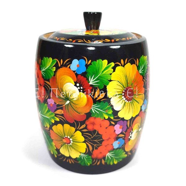 Цукерниця  велика (ємність для сипучих) з Петриківським розписом "Дві пташки у квітах"