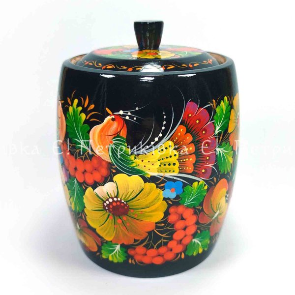 Цукерниця  велика (ємність для сипучих) з Петриківським розписом "Дві пташки у квітах"