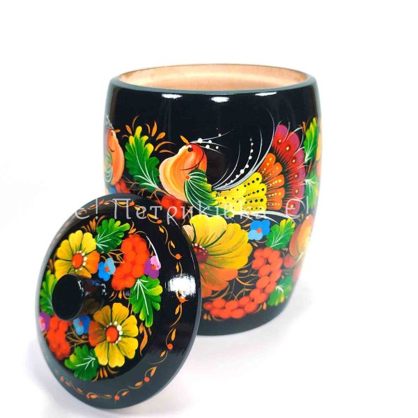 Цукерниця  велика (ємність для сипучих) з Петриківським розписом "Дві пташки у квітах"