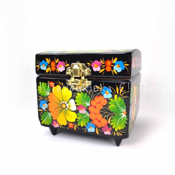 Шкатулкапрямокутна  з Петриківським розписом 11 *11*10,5 см "Квіти" з бархатом