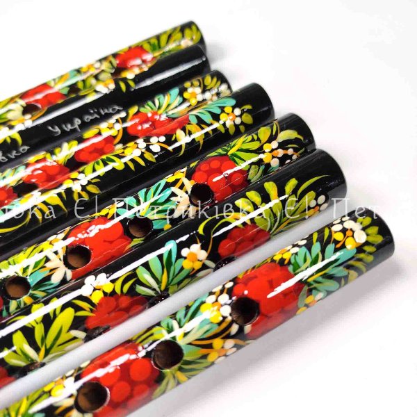 Сопілка середня 26 см "Квіточка з калиною"