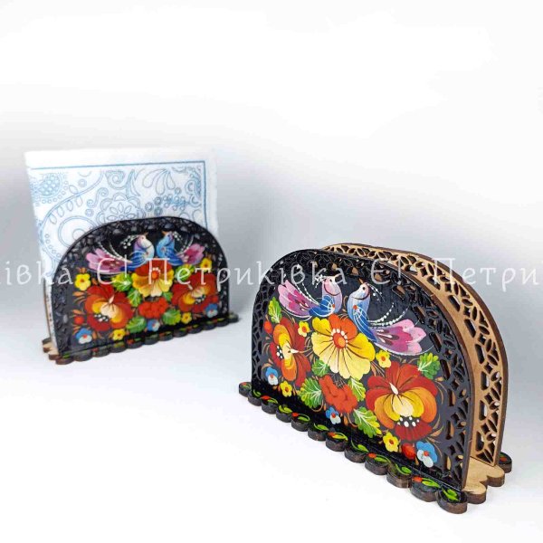 Подставка для салфеток с Петриковской росписью "С птицами" фанера