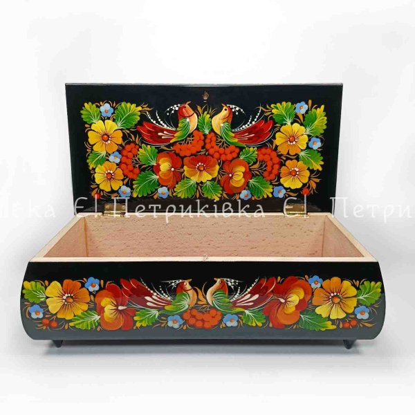Шкатулка прямоугольная (25х12x9 см) расписная "С Жар-птицами"