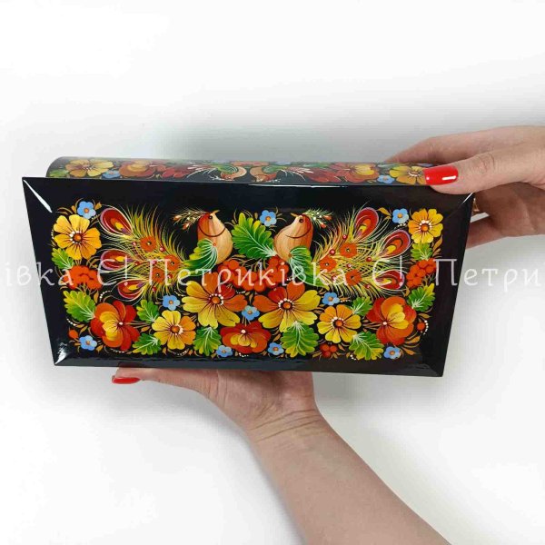 Шкатулка прямоугольная (25х12x9 см) расписная "С Жар-птицами"