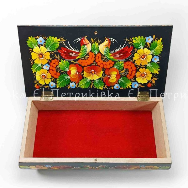 Шкатулка прямоугольная (25х12x9 см) расписная "С Жар-птицами"