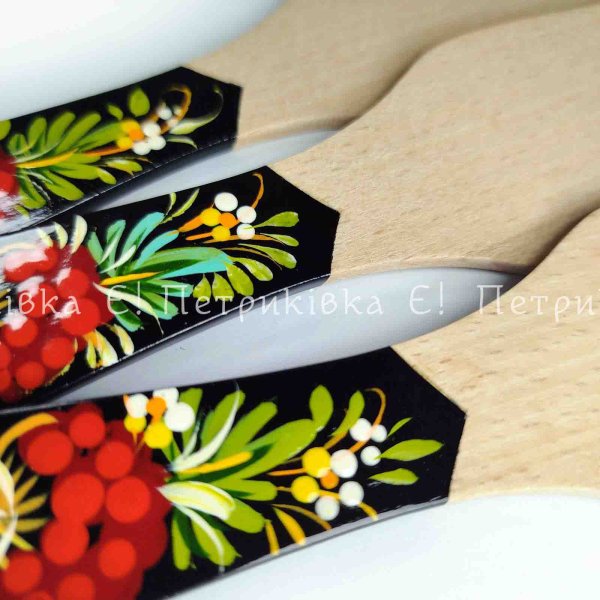 Кухонная лопатка (длина 28 см) с Петриковской росписью "С цибулькой"