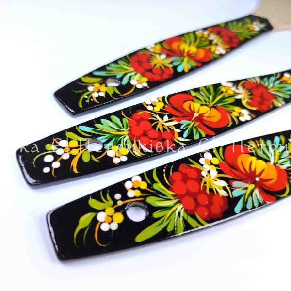 Кухонная лопатка (длина 28 см) с Петриковской росписью "С цибулькой"