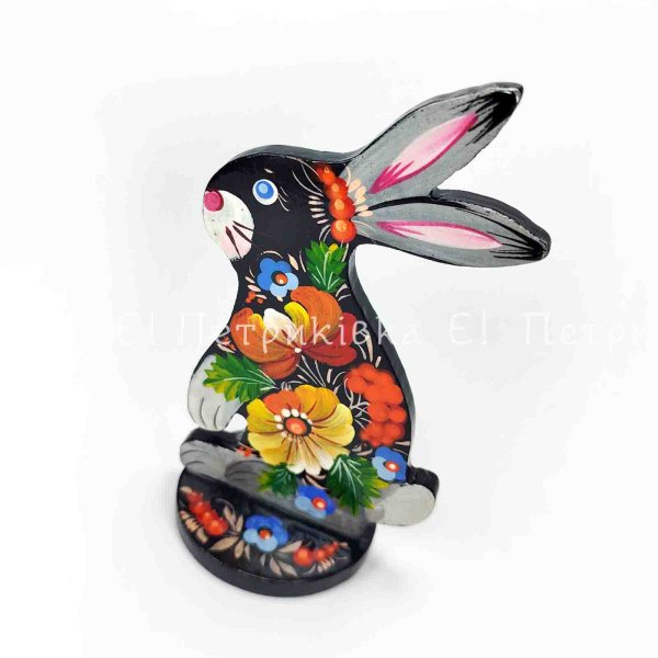 Зайка на подставке с Петриковской росписью серенький (11х7 см)