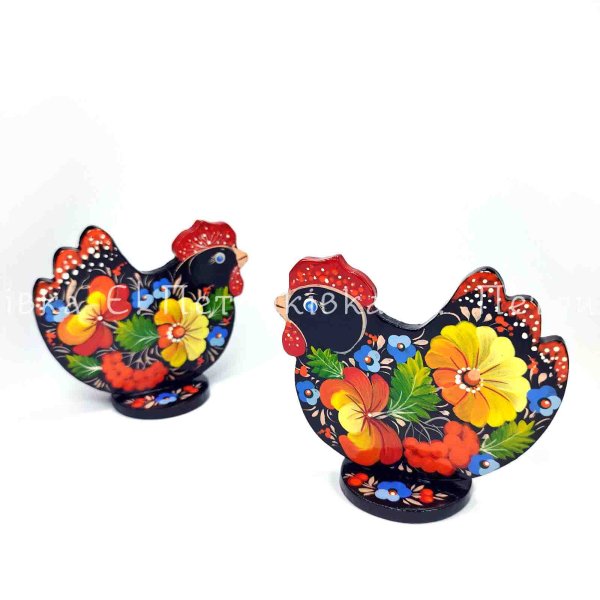 Квочечка на підставці з Петриківським розписом чорна (10х8,5 см)