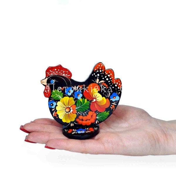 Квочечка на підставці з Петриківським розписом чорна (10х8,5 см)