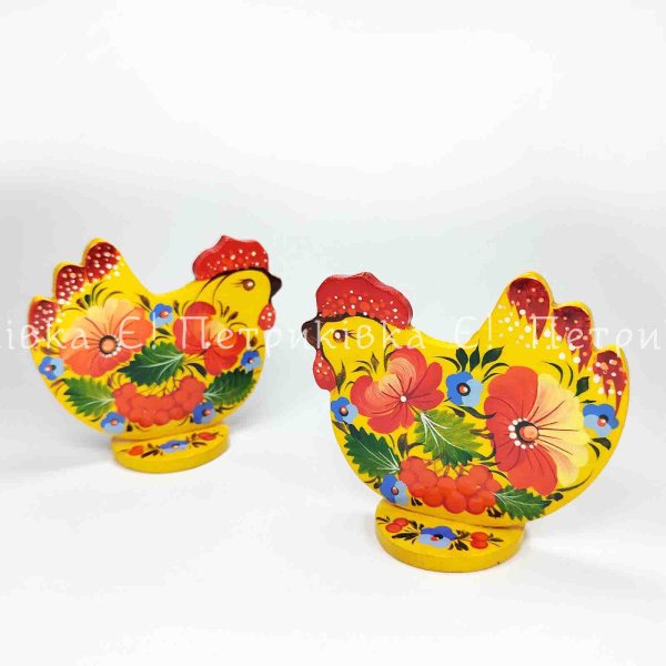 Квочечка на підставці з Петриківським розписом жовта (10х8,5 см)