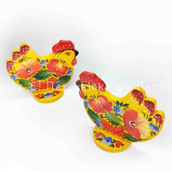 Квочечка на підставці з Петриківським розписом жовта (10х8,5 см)